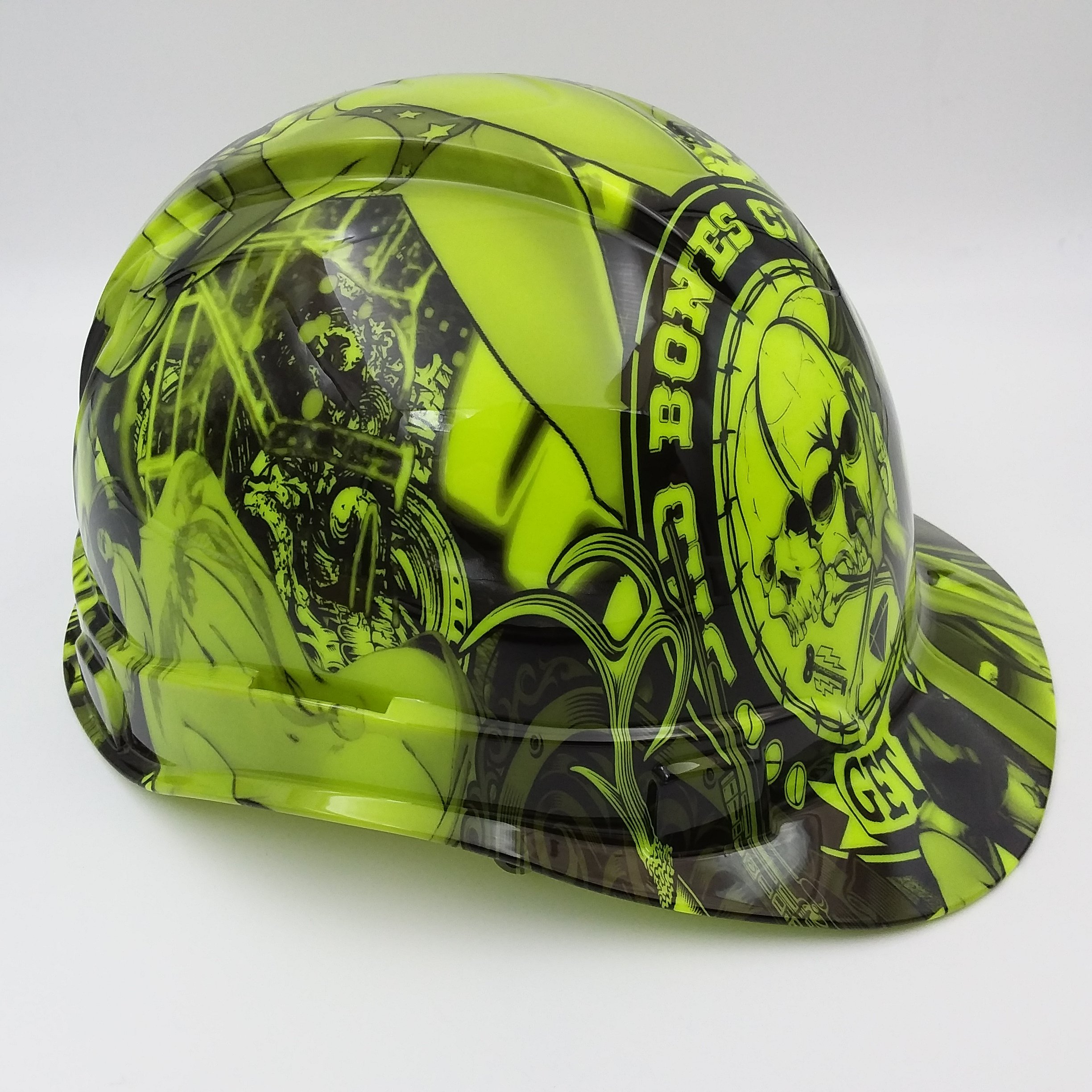 Wet Works Imaging Customized Pyramex Cap Style Green Bad Bones Club Hard Hat with Ratcheting Suspension