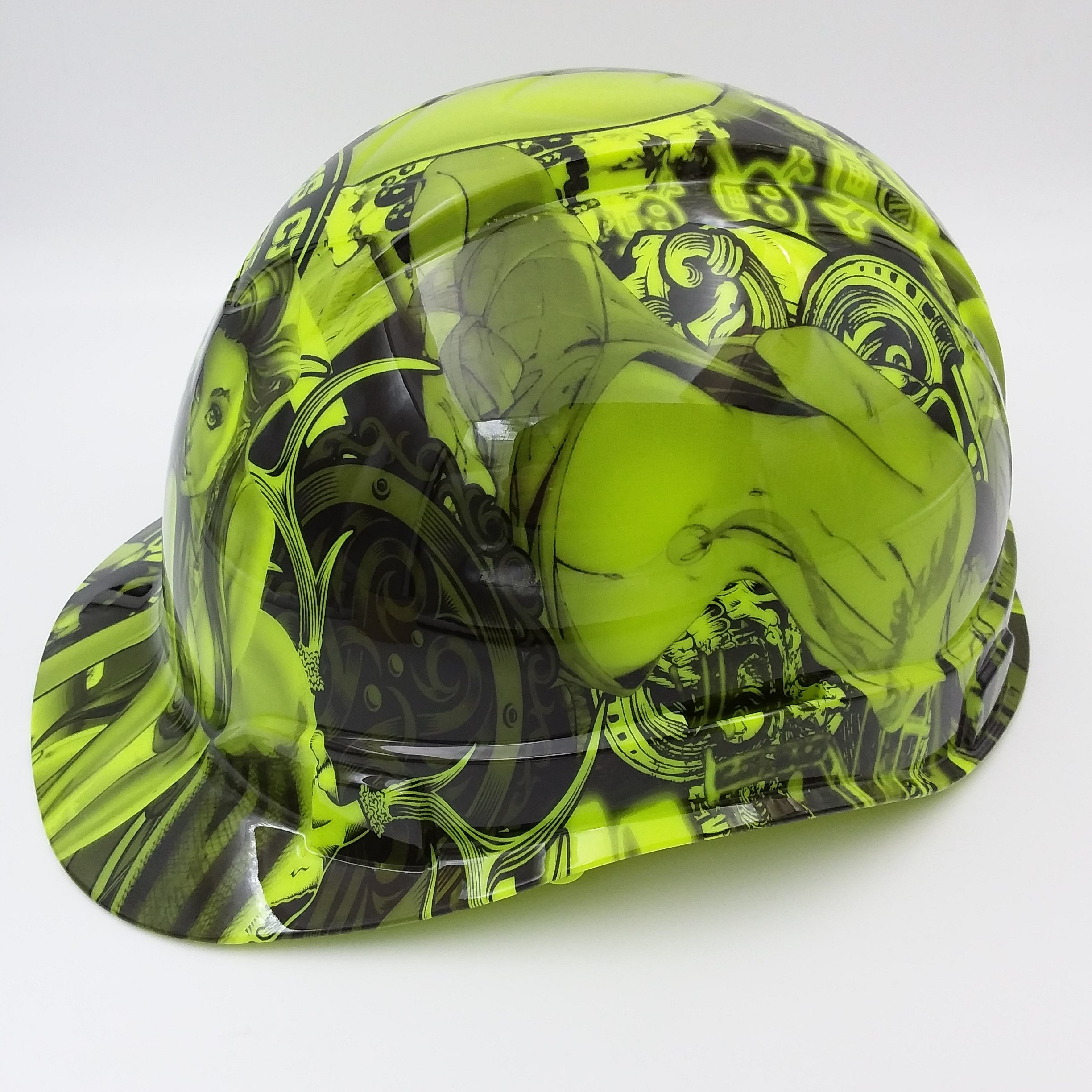 Wet Works Imaging Customized Pyramex Cap Style Green Bad Bones Club Hard Hat with Ratcheting Suspension