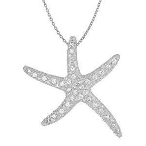 Sterling Silver Synthetic CZ Large Starfish Pendant Necklace, 18"