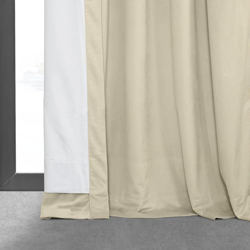 HPD Half Price Drapes Velvet Blackout Curtains/Drapes - 84 Inches Long 1 Panel Blackout Curtain Signature Pleated for Living Room & Bedroom - 25W X 84L, Alabaster Beige