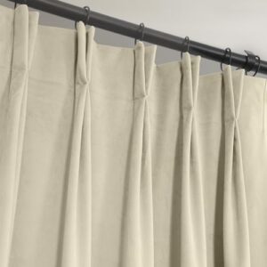 HPD Half Price Drapes Velvet Blackout Curtains/Drapes - 84 Inches Long 1 Panel Blackout Curtain Signature Pleated for Living Room & Bedroom - 25W X 84L, Alabaster Beige