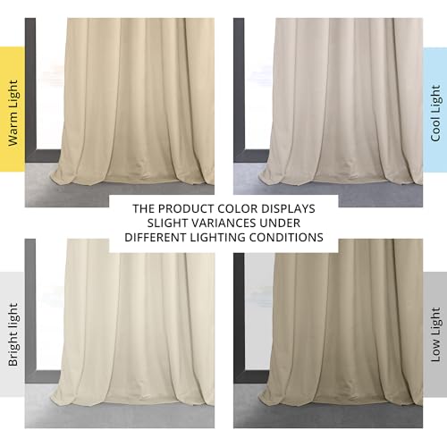 HPD Half Price Drapes Velvet Blackout Curtains/Drapes - 84 Inches Long 1 Panel Blackout Curtain Signature Pleated for Living Room & Bedroom - 25W X 84L, Alabaster Beige