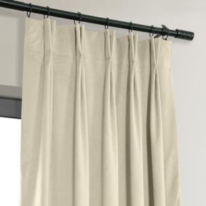 HPD Half Price Drapes Velvet Blackout Curtains/Drapes - 84 Inches Long 1 Panel Blackout Curtain Signature Pleated for Living Room & Bedroom - 25W X 84L, Alabaster Beige