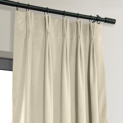 HPD Half Price Drapes Velvet Blackout Curtains/Drapes - 84 Inches Long 1 Panel Blackout Curtain Signature Pleated for Living Room & Bedroom - 25W X 84L, Alabaster Beige