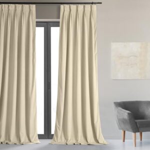 HPD Half Price Drapes Velvet Blackout Curtains/Drapes - 84 Inches Long 1 Panel Blackout Curtain Signature Pleated for Living Room & Bedroom - 25W X 84L, Alabaster Beige