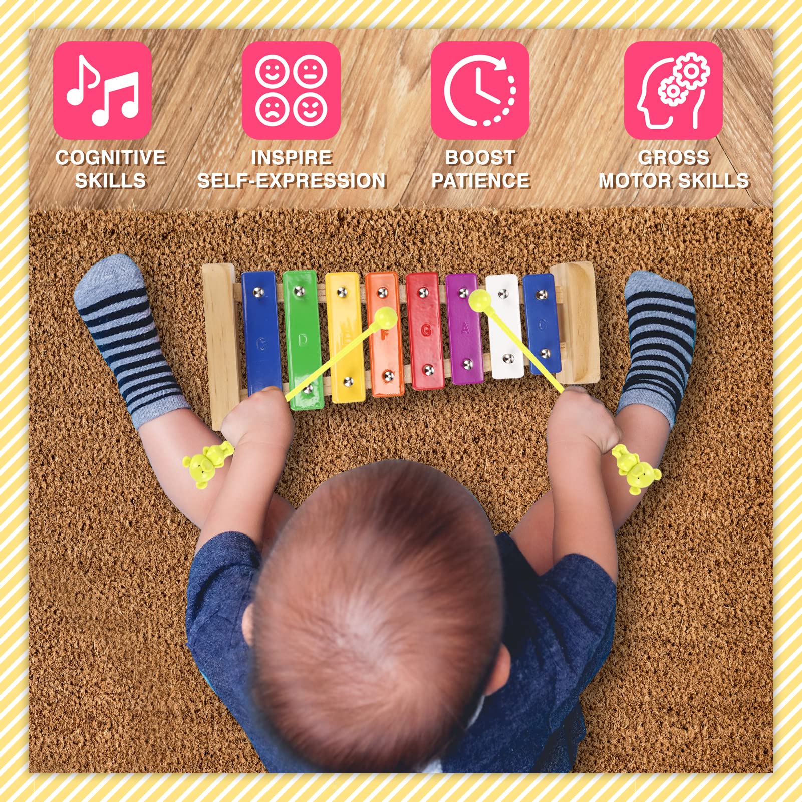 Xylophone Musical Toys for Baby Toddlers Kids with Harmonica, Wooden Musical Instruments Set with Mallets and Music Cards, Great Birthday Gifts for Preschool Kids Boys Girls