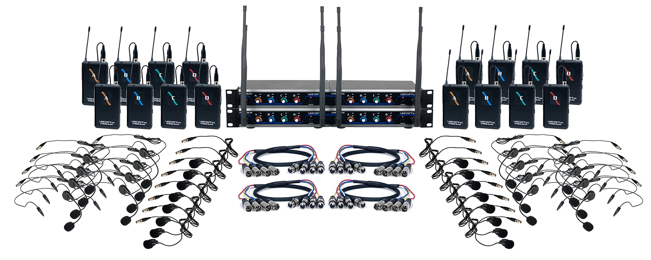 VocoPro 16 Channel UHF Wireless Headset & Lapel Mic System with Mic-On-Chip Technology, Black, 14.00 x 18.00 x 24.00