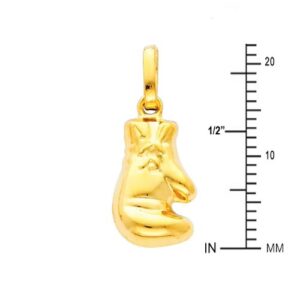 The World Jewelry Center 14k REAL Yellow Gold Boxing Glove Pendant with 1.5mm Flat Open Wheat Chain Necklace - 24"