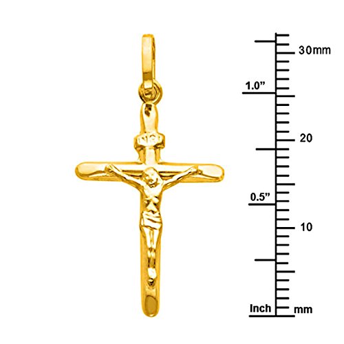 The World Jewelry Center 14k REAL Yellow Gold Crucifix Cross Pendant with 1.5mm Flat Open Wheat Chain Necklace - 24"