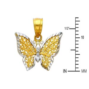 14k REAL Two Tone Gold Butterfly Pendant with 1.2mm Singapore Chain Necklace - 24"