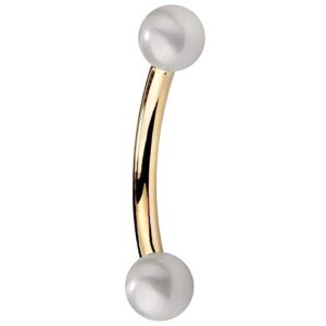 chinese freshwater cultured pearl 14k yellow gold curved bent barbell cartilage tragus rook earring eyebrow ring 16g 3/8"