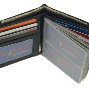 Leather European Bifold Hipster Mens Wallet With Heavy Duty Vinyl Wallet Insert (Black)