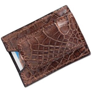 Brown Genuine Alligator Leather Magnetic Money Clip Wallet