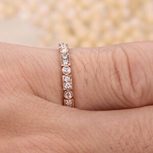 Art Deco Antique Diamond Wedding Ring,14K Rose Gold,Anniversary Ring,Half Eternity,Bezel Set,Stackable