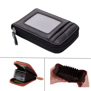 boshiho RFID Blocking Card Holder Genuine Leather Credit Card Case Organizer Compact Wallet Zip Around Accordion Style (Black)