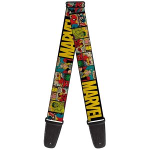 buckle-down guitar strap - marvel/retro comic panels black/yellow - 2" wide - 29-54" length