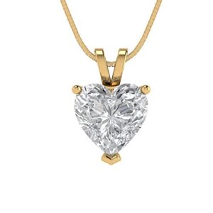 Clara Pucci 2 ct Brilliant Heart Cut Solitaire Clear Simulated Diamond 14k Yellow Gold Pendant with 16" Chain