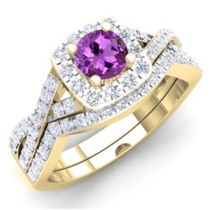 Dazzlingrock Collection 1.55 Cttw Amethyst & Cubic Zirconia Wedding Ring Set in 10K Yellow Gold, Size 6.5