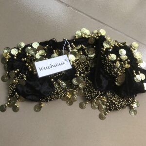 Wuchieal Women's Sweet Bellydance Hip Scarf with Gold Coins Skirts Wrap Noisy Black