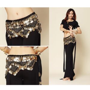 Wuchieal Women's Sweet Bellydance Hip Scarf with Gold Coins Skirts Wrap Noisy Black