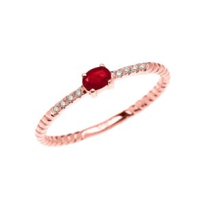 10k rose gold diamond and oval solitaire ruby dainty promise ring(size 7)