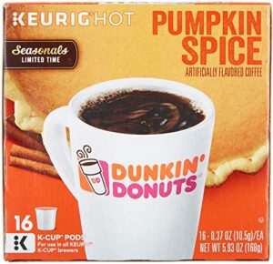 dunkin donuts pumpkin spice flavor k-cups for keurig coffee brewers, 16 count