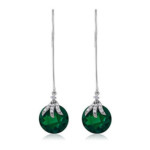 Gem Stone King 925 Sterling Silver Long Dangle Drop French Wire Earrings For Women (22.00 Cttw, Round Checkerboard 12MM)