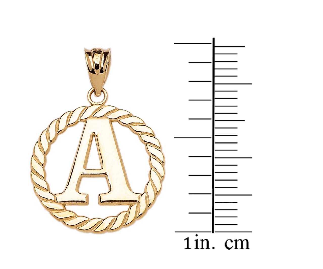 High Polish 14k Yellow Gold Roped Circle "A" Initial Charm Pendant