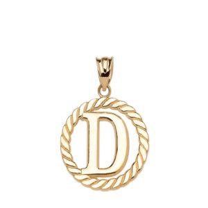 High Polish 14k Yellow Gold Roped Circle "D" Initial Charm Pendant