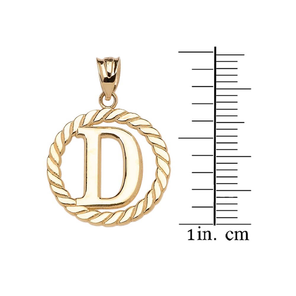 High Polish 14k Yellow Gold Roped Circle "D" Initial Charm Pendant