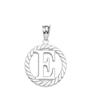 high polish 925 sterling silver roped circle "e" initial charm pendant