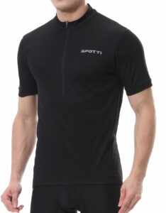 spotti men's cycling bike jersey short sleeve with 3 rear pockets- moisture wicking, breathable, quick dry biking shirt black