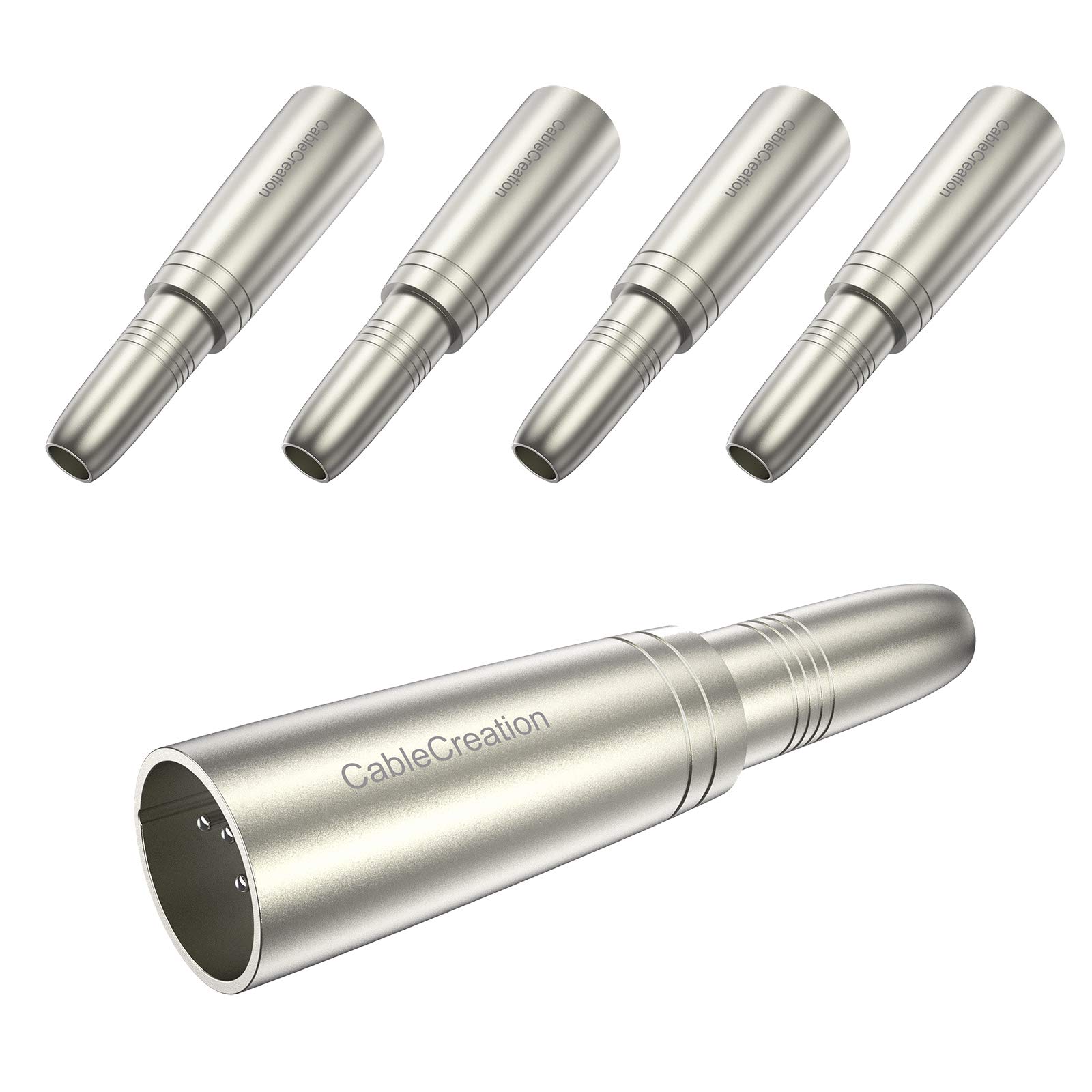 CableCreation [5-PACK] XLR 3 Pin Male to 1/4" 6.35mm Female Jack Socket Audio Adapter, Silver