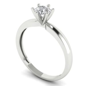 0.5 Ct Brilliant Round Cut Clear Simulated Diamond 14K White Gold Solitaire Engagement Promise Bridal Ring Size 3.5