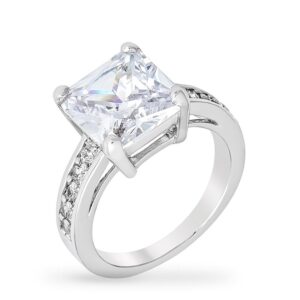 Kate Bissett Raised Pave Engagement Ring Featuring a 10mm Princess Cut Center Stone & 2mm Side Stones Size 10