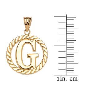 High Polish 14k Yellow Gold Roped Circle "G" Initial Charm Pendant