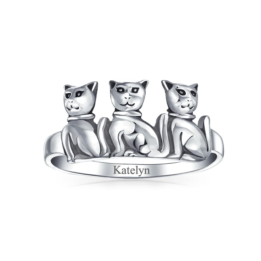 BFF Friendship Three Best Friends Family Kitten Cat Ring Band For Teen For Women .925 Sterling Silver Ring