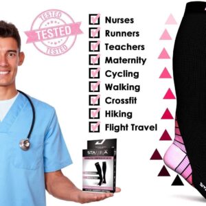 Physix Gear Compression Socks 20-30 mmHg - Men & Women - Running, Nurses, Shin Splints, Flight, Travel (BLACK / PINK-L/XL)