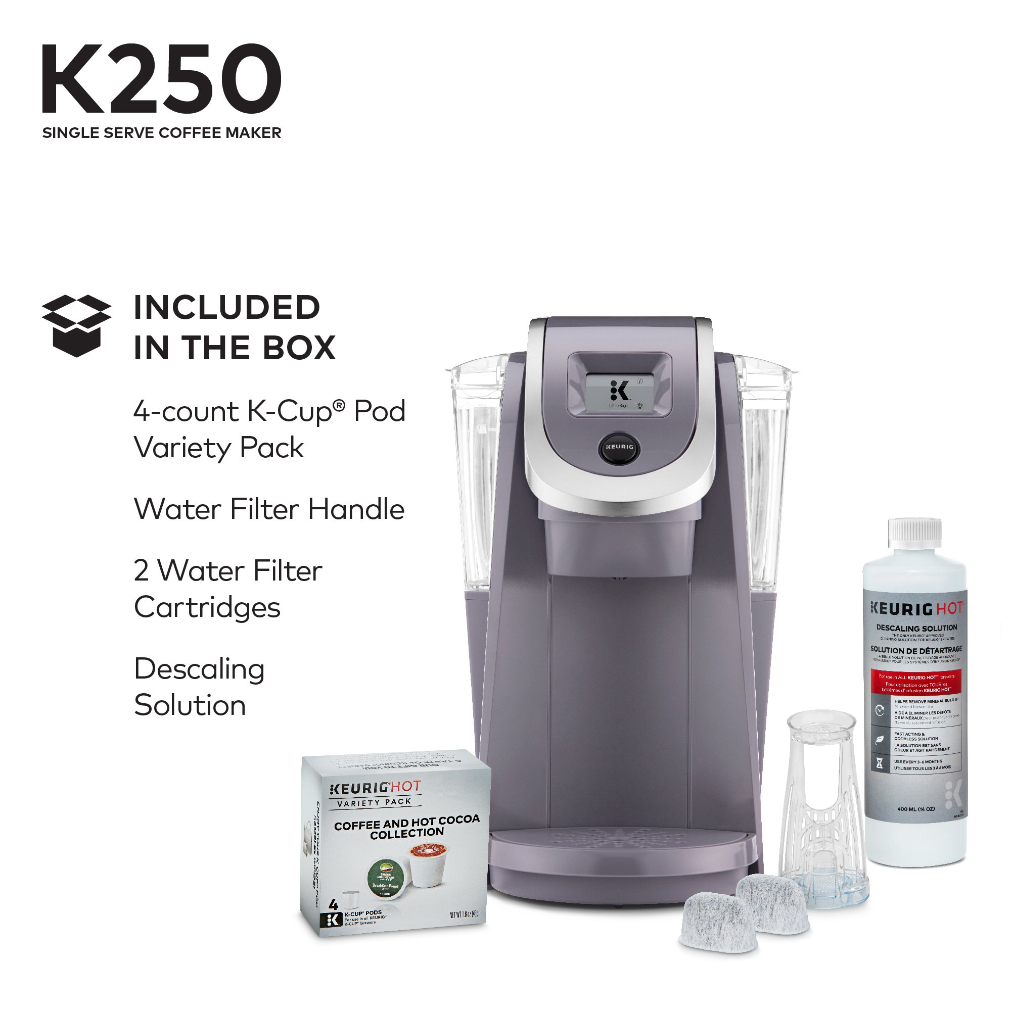 Keurig K250 Coffee Maker, Single Serve K-Cup Pod Coffee Brewer, With Strength Control, Plum Grey