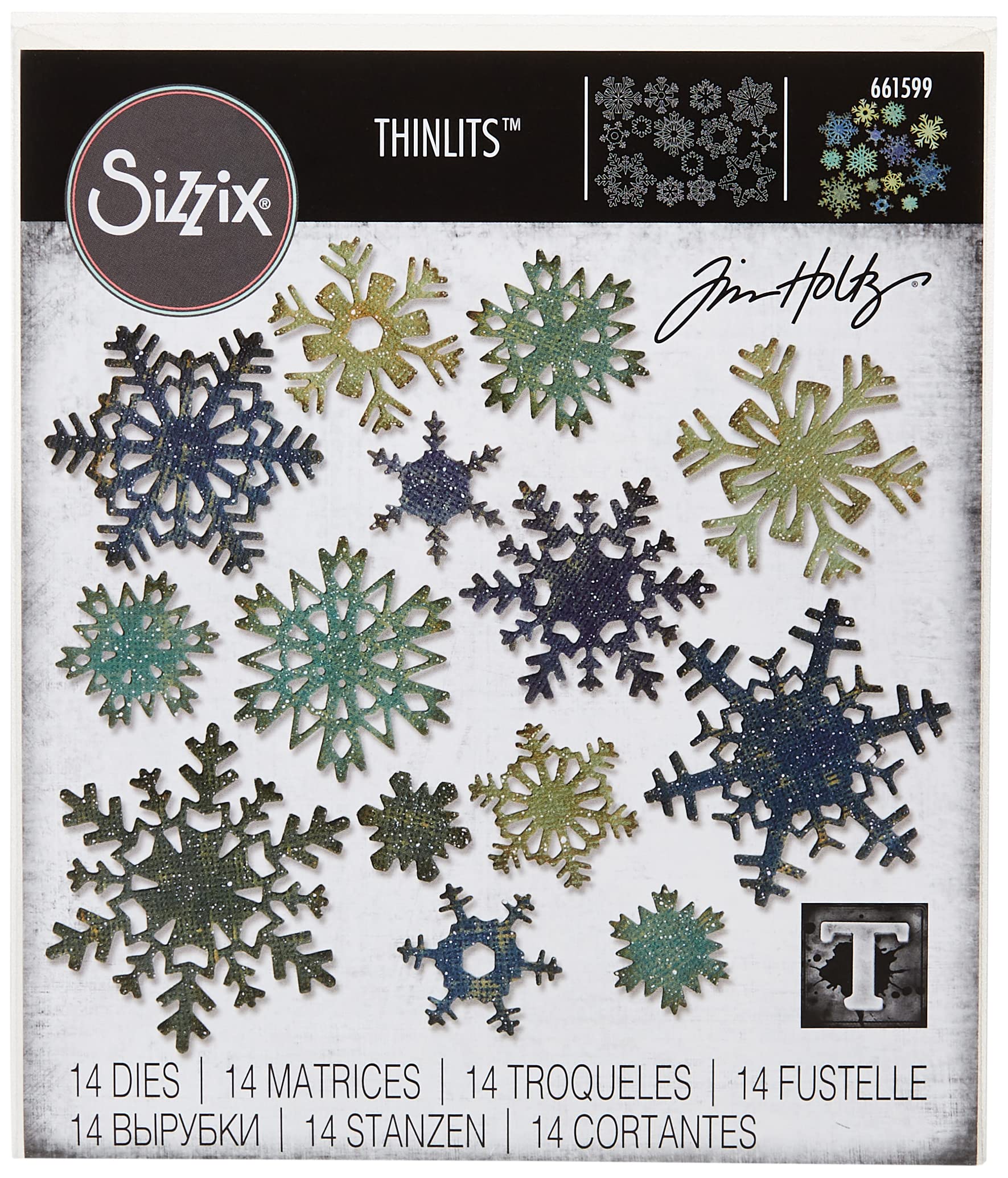 Sizzix Thinlits Die Set 661599, Paper Snowflakes, Mini by Tim Holtz, 14 Pack, One Size, Multi Color