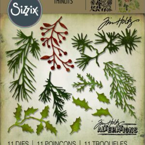 Sizzix Thinlits Die Set 661597, Holiday Greens, Mini by Tim Holtz, 11 Pack, One Size, Multi Color