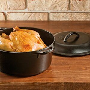 Lodge L8DOL3HH41PLT Cast Iron Dutch Oven with Handle Holders, 5 quart, Black/Red