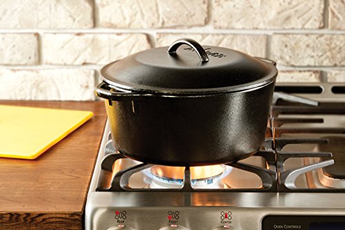 Lodge L8DOL3HH41PLT Cast Iron Dutch Oven with Handle Holders, 5 quart, Black/Red