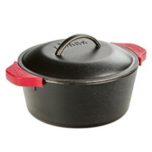 Lodge L8DOL3HH41PLT Cast Iron Dutch Oven with Handle Holders, 5 quart, Black/Red