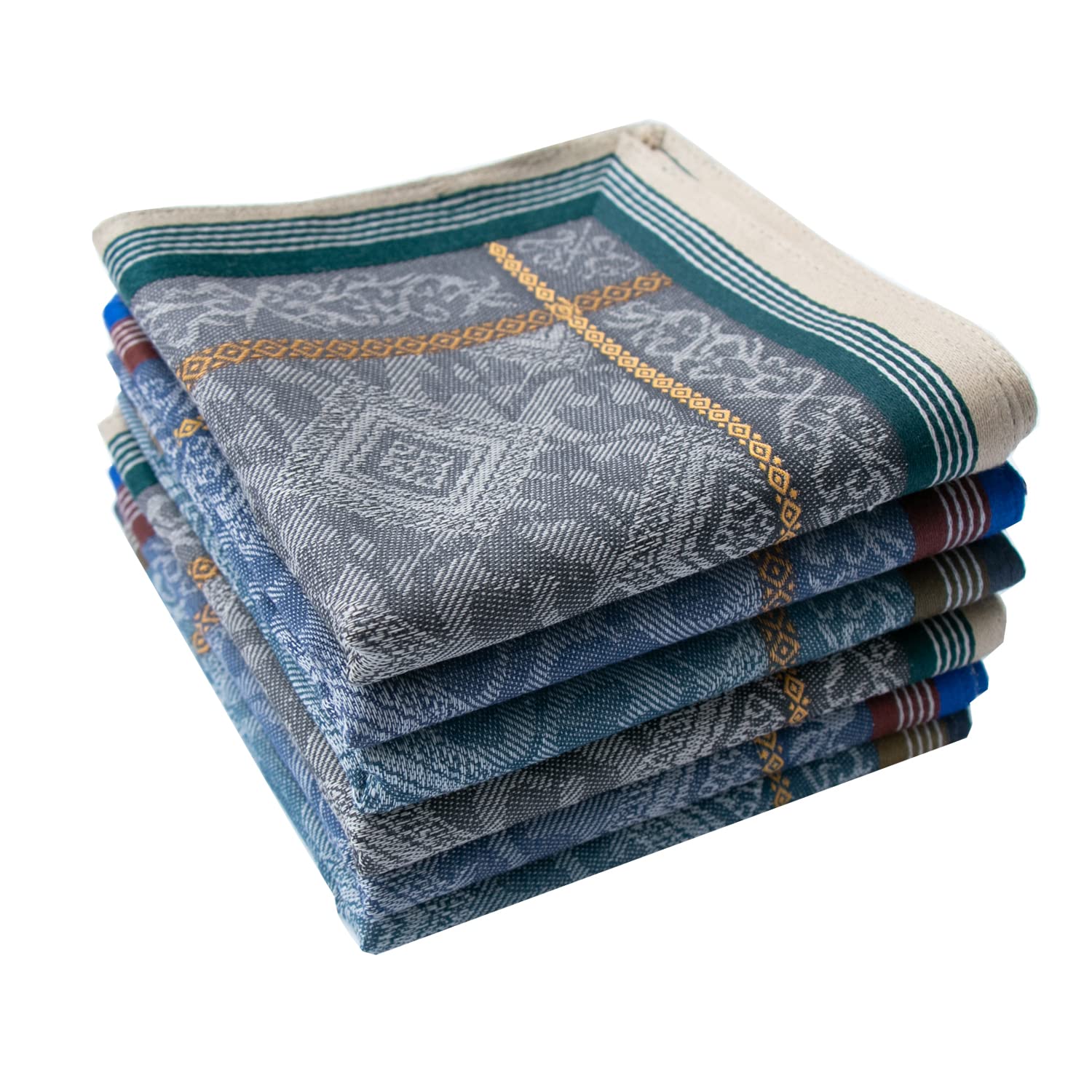 Mens Soft Cotton Handkerchiefs Old-fashioned Jacquard Pattern Assorted Pack 3PCS