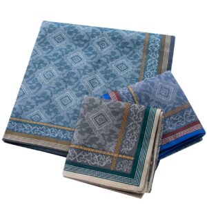 Mens Soft Cotton Handkerchiefs Old-fashioned Jacquard Pattern Assorted Pack 3PCS