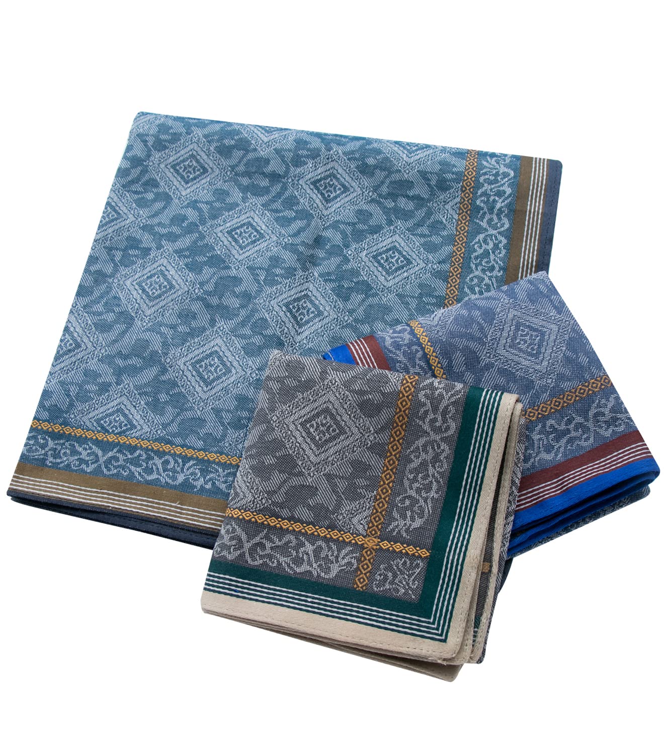 Mens Soft Cotton Handkerchiefs Old-fashioned Jacquard Pattern Assorted Pack 3PCS