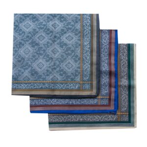 Mens Soft Cotton Handkerchiefs Old-fashioned Jacquard Pattern Assorted Pack 3PCS