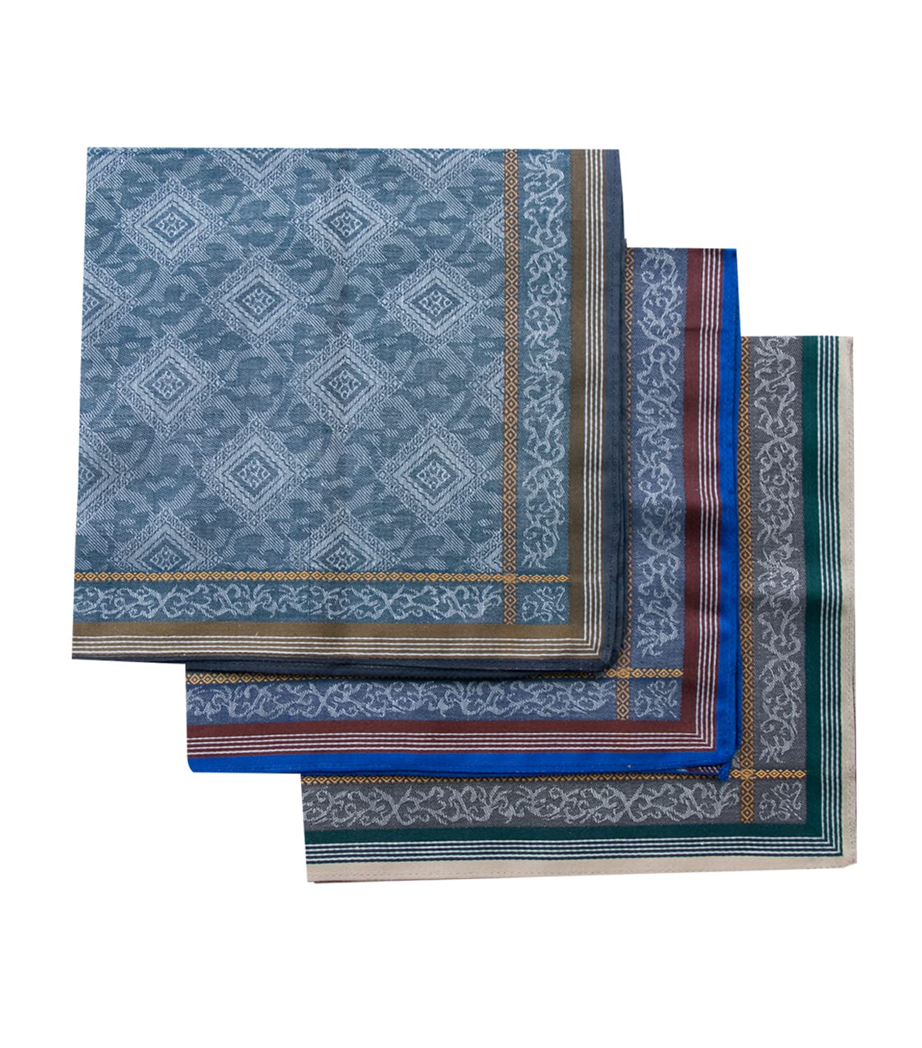 Mens Soft Cotton Handkerchiefs Old-fashioned Jacquard Pattern Assorted Pack 3PCS