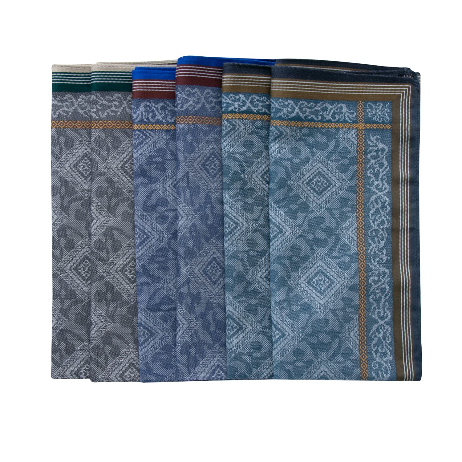 Mens Soft Cotton Handkerchiefs Old-fashioned Jacquard Pattern Assorted Pack 3PCS